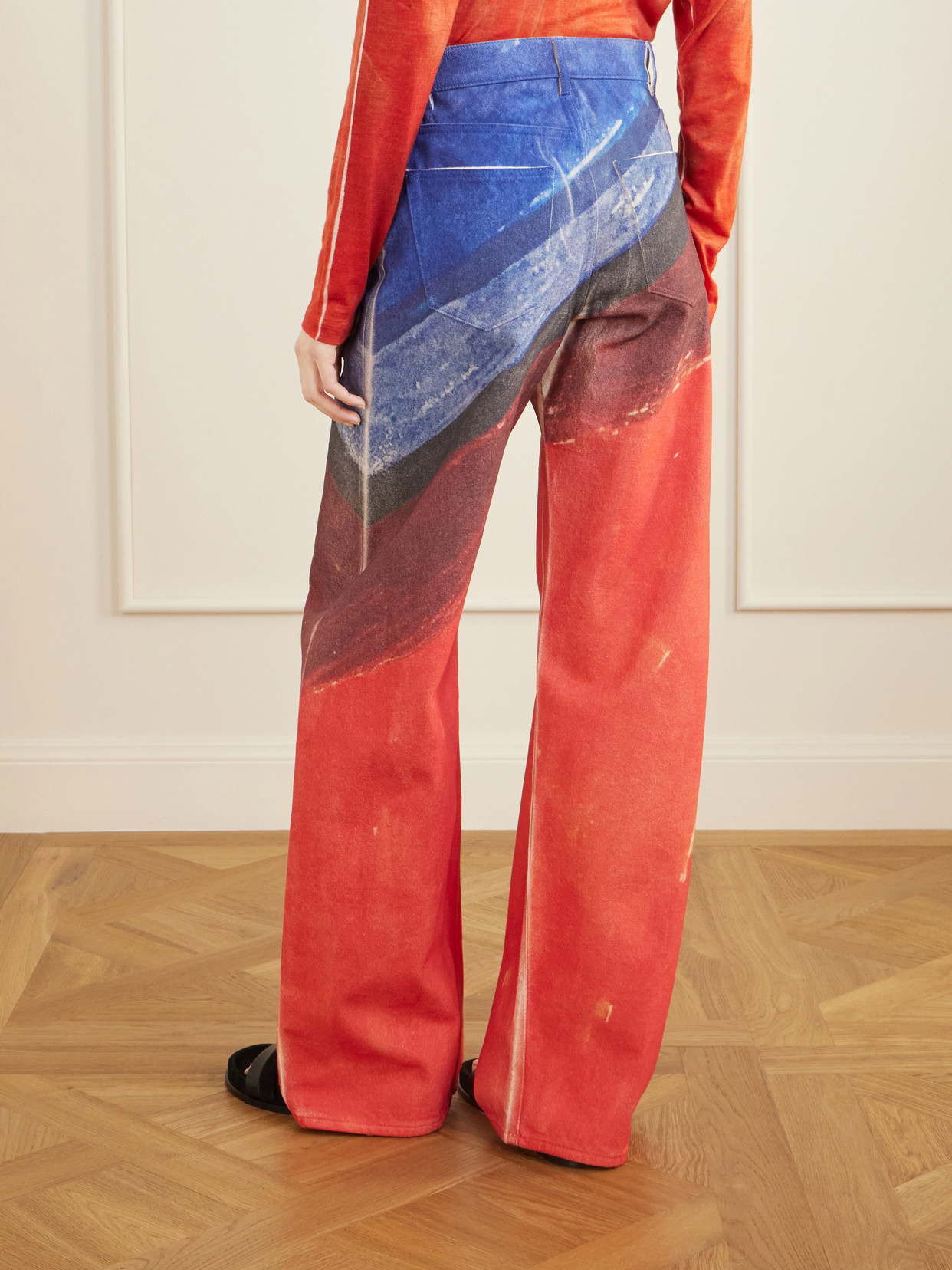 Amoret Printed High-Rise Barrel-Leg Recycled Jeans