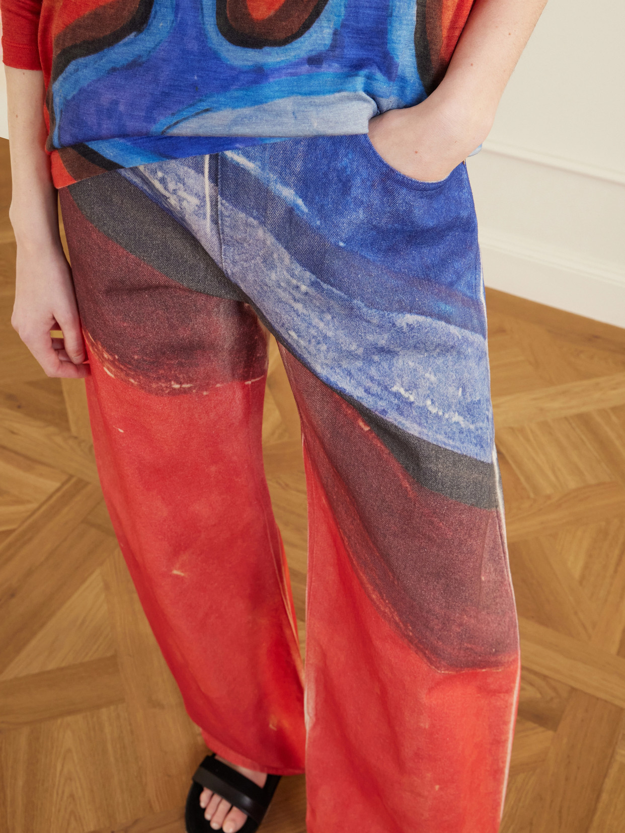 Amoret Printed High-Rise Barrel-Leg Recycled Jeans