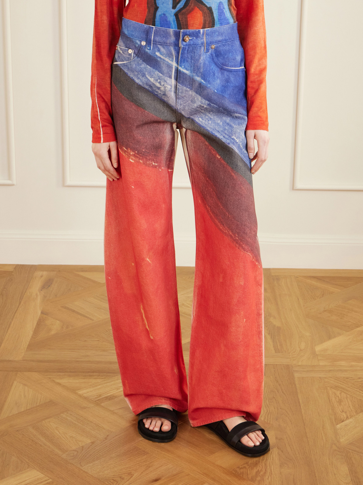 Amoret Printed High-Rise Barrel-Leg Recycled Jeans