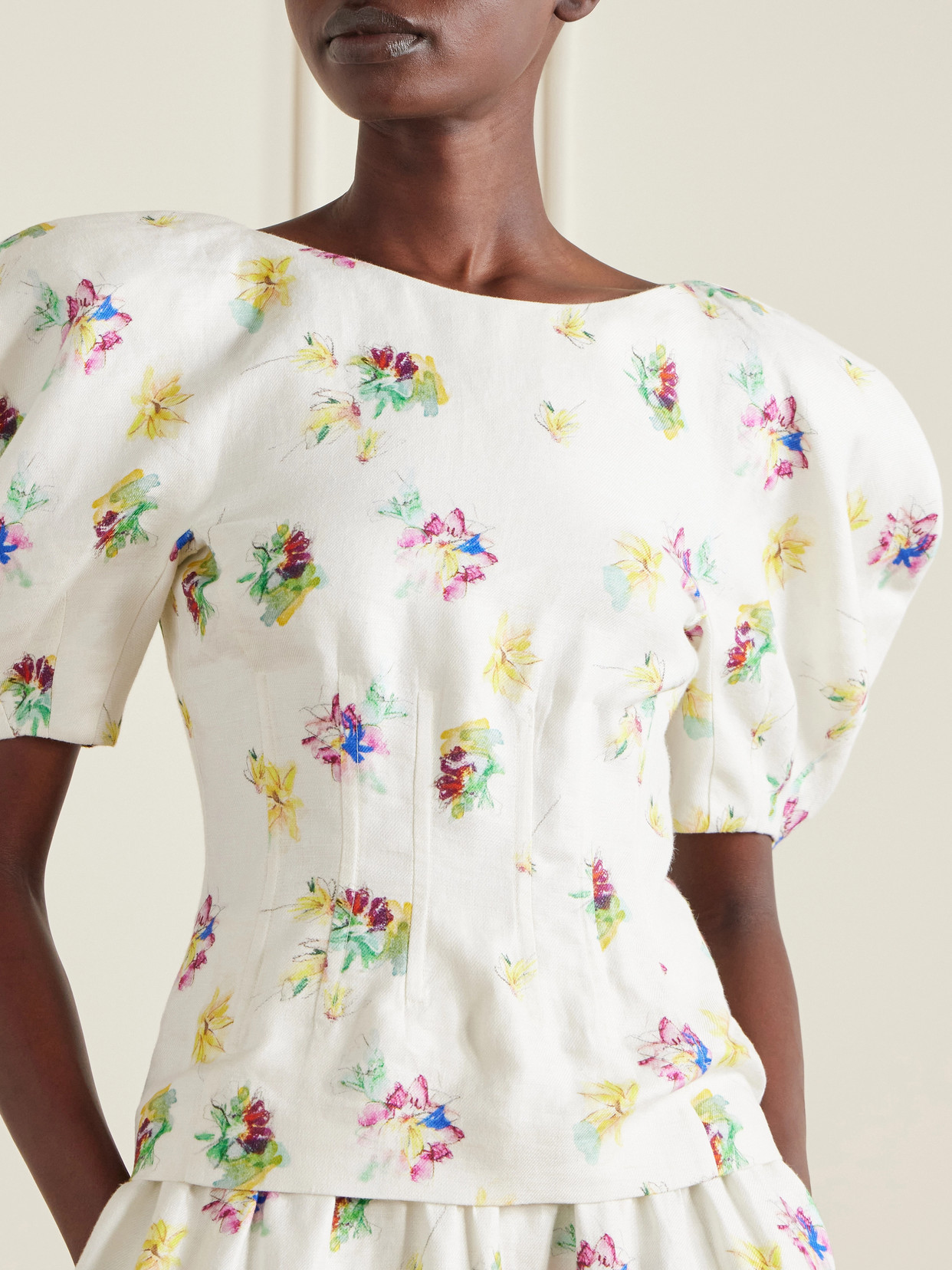 Ayelet Floral-Print Linen-Twill Blouse