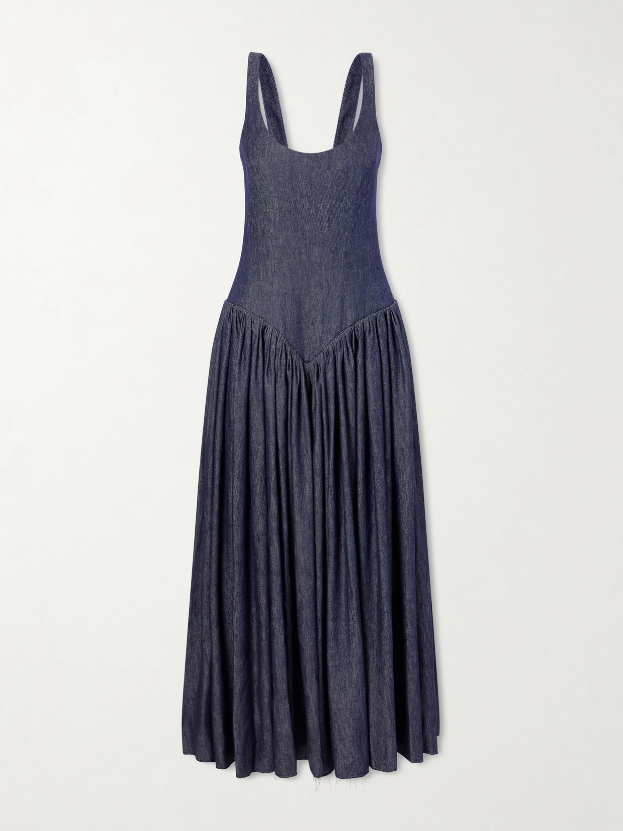 Gabriela Hearst Isai Pleated Linen And Silk-blend Maxi Dress In Blue