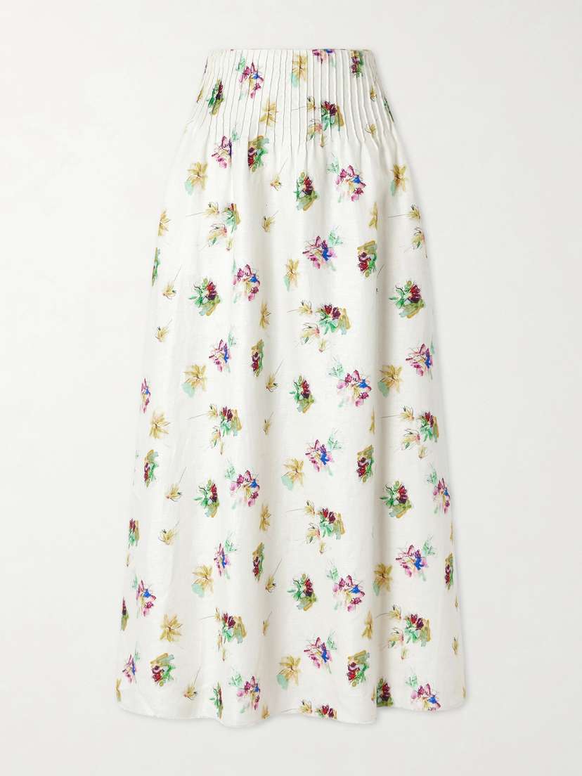 Gabriela Hearst Penelope Pintucked Floral-print Linen-twill Maxi Skirt