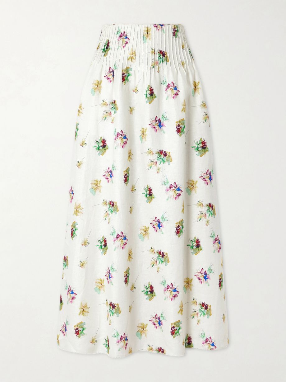 Penelope pintucked floral-print linen-twill maxi skirt