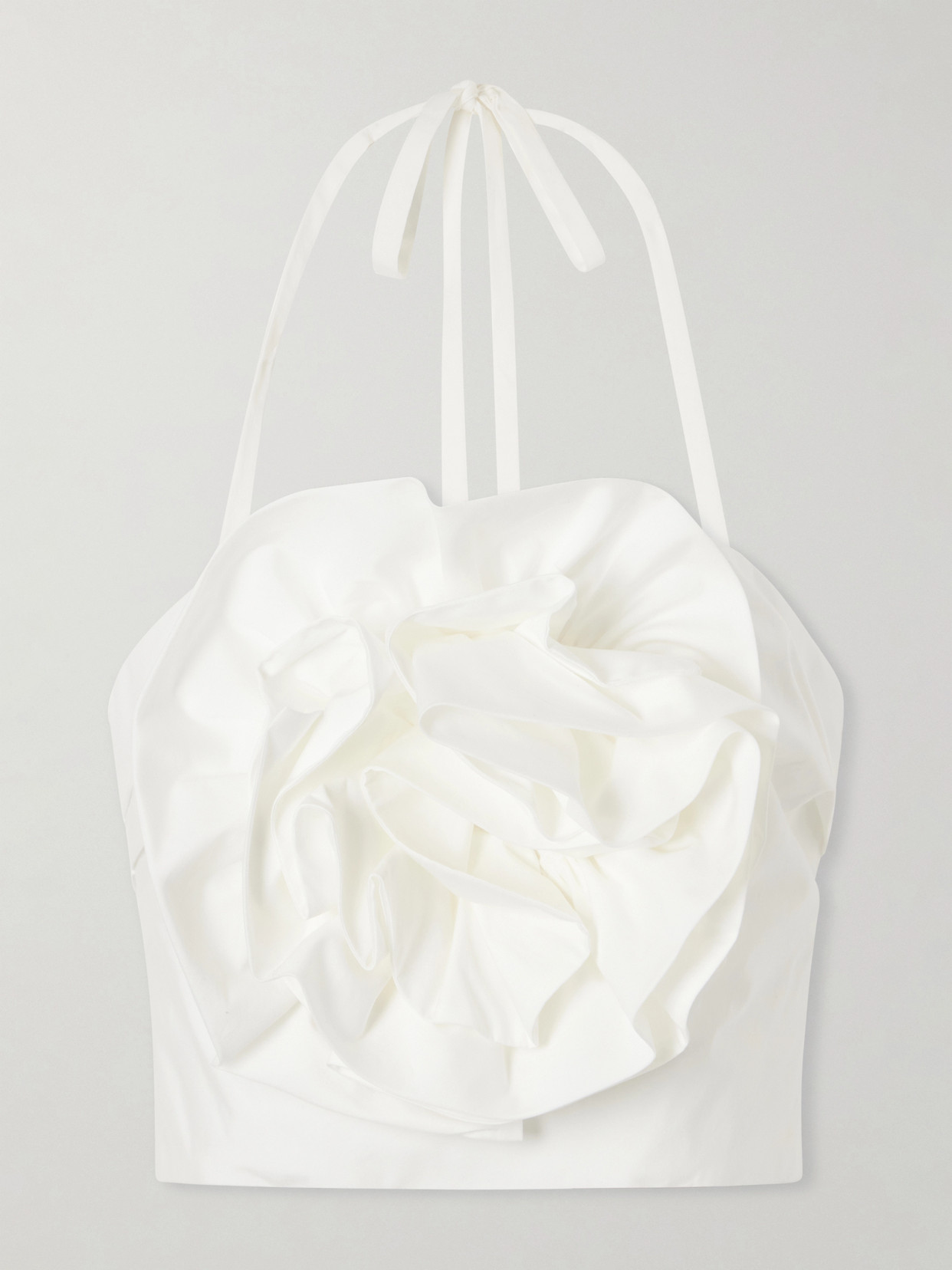 Carolina Herrera Floral-appliquéd Cotton-blend Halterneck Top In White