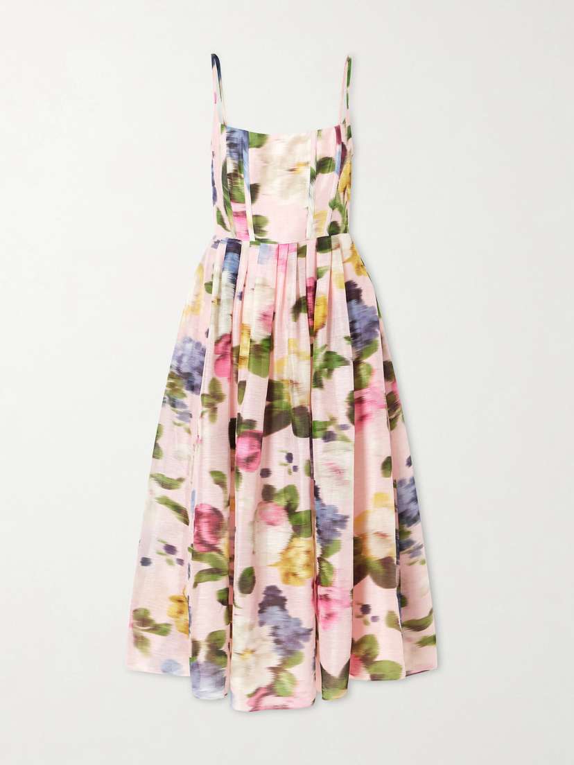 Carolina Herrera Floral-print Linen And Silk-blend Midi Dress