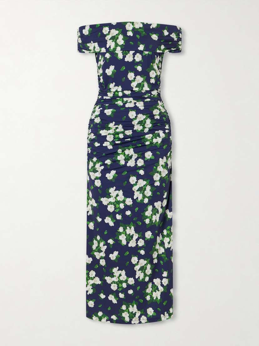 Carolina Herrera Floral-print Gathered Satin Midi Dress