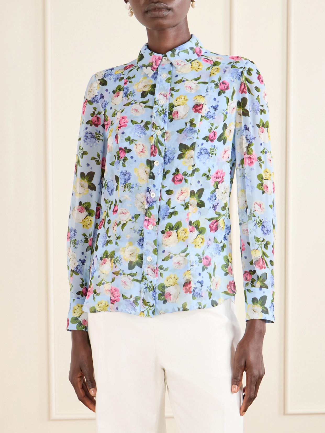 Isabella Garden Floral-Print Silk-Chiiffon Blouse