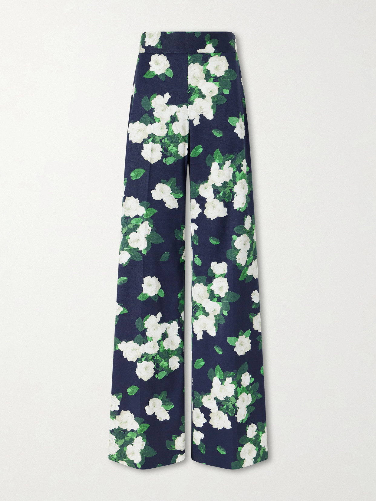 Carolina Herrera - Diane Floral-print High-rise Cotton-blend Wide-leg Pants - Blue