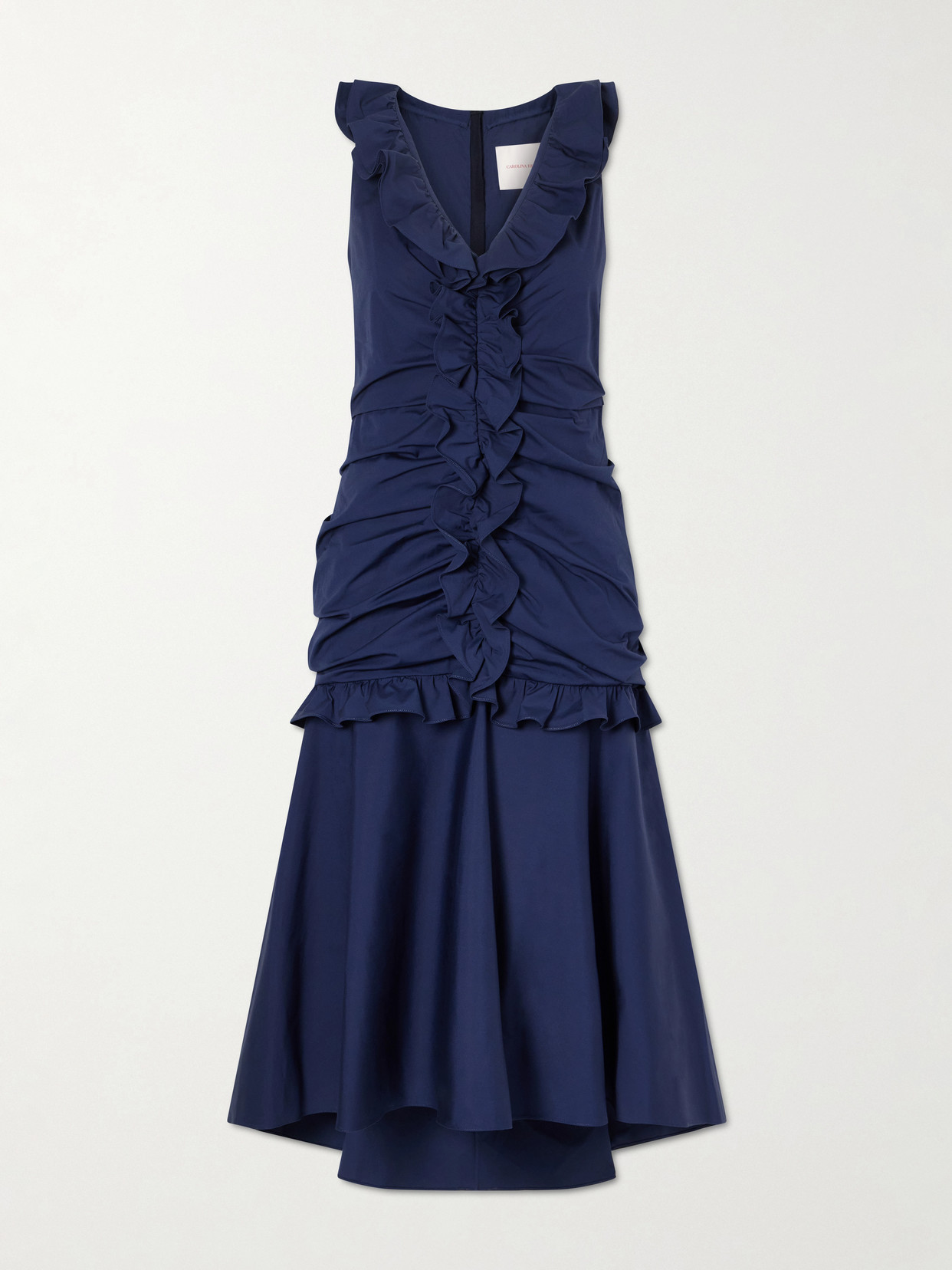 Carolina Herrera Ruched Ruffled Cotton-blend Midi Dress In Blue