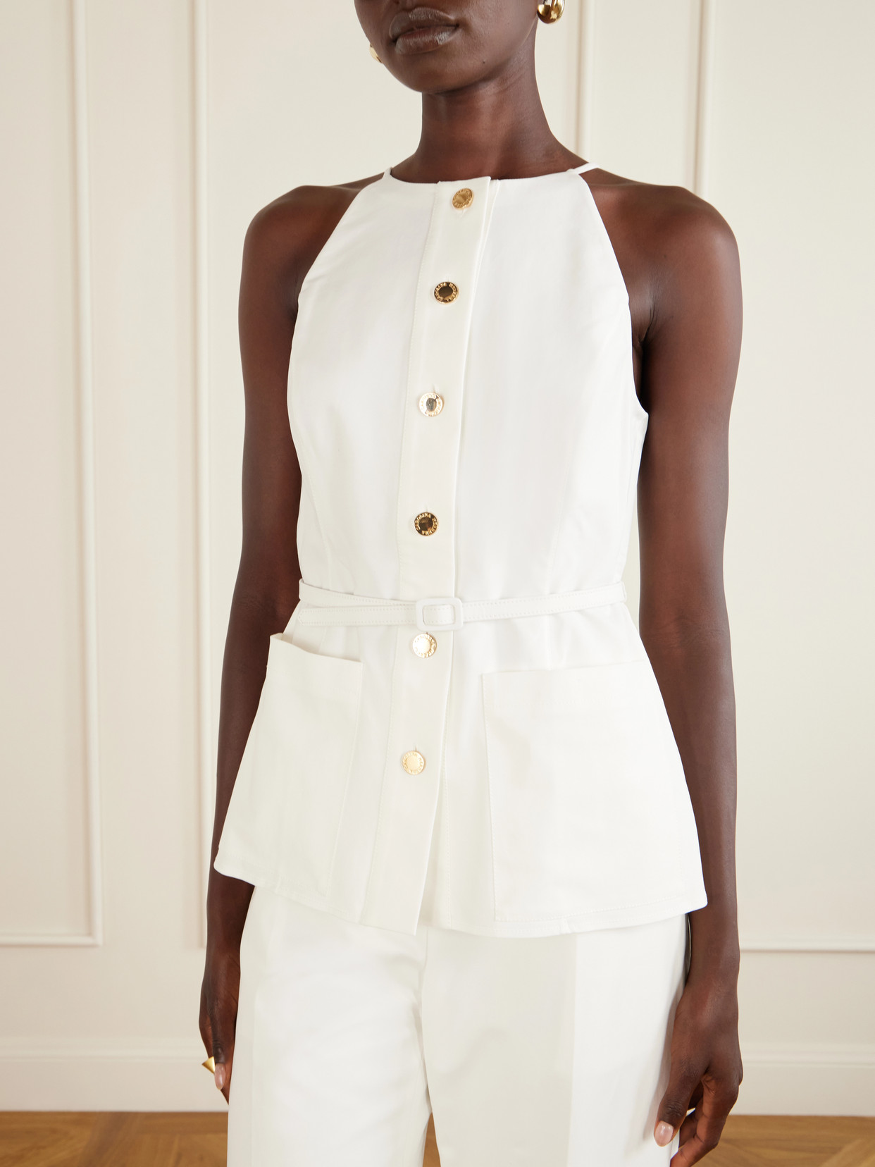 Belted Cotton-Blend Blouse