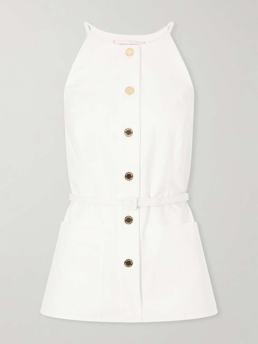 Carolina Herrera Belted Cotton-blend Blouse