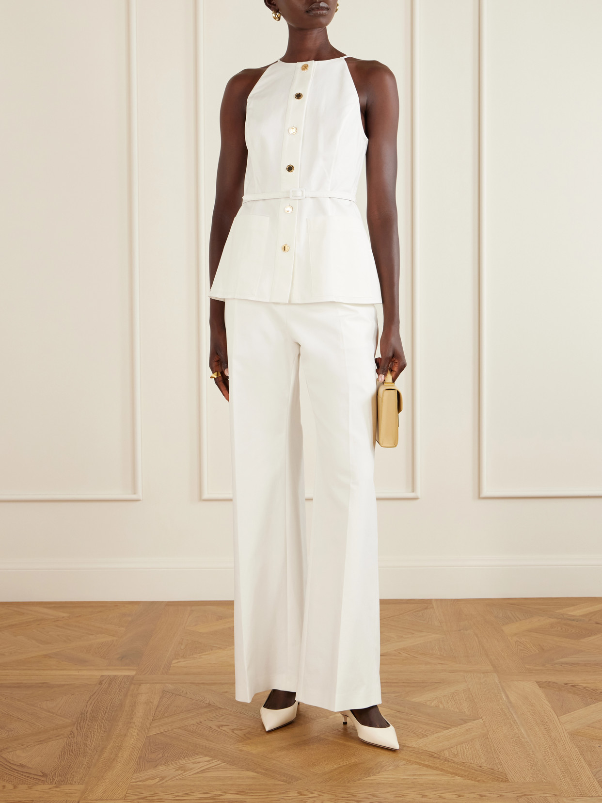 Belted Cotton-Blend Blouse