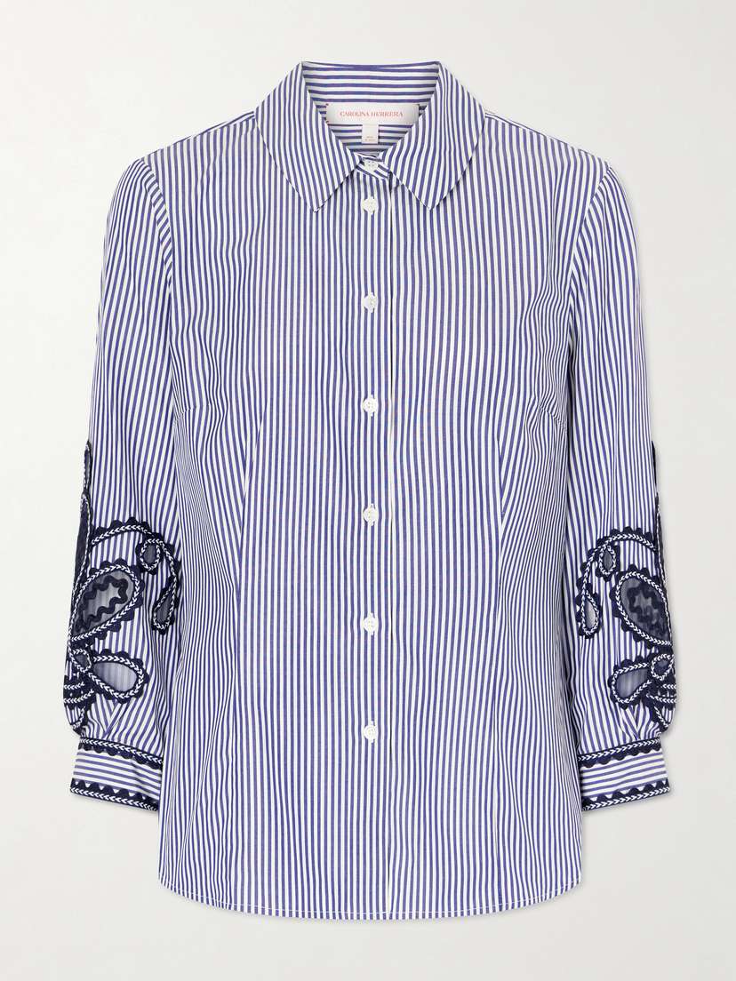 Carolina Herrera Embroidered Striped Cotton-poplin Shirt