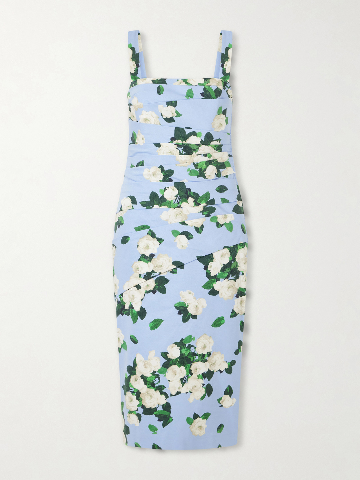 Floral-Print Draped Cotton-Blend Faille Midi Dress
