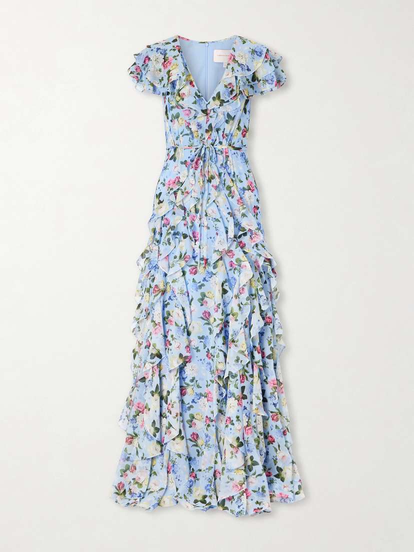 Carolina Herrera Ruffled Floral-printed Silk Chiffon Gown