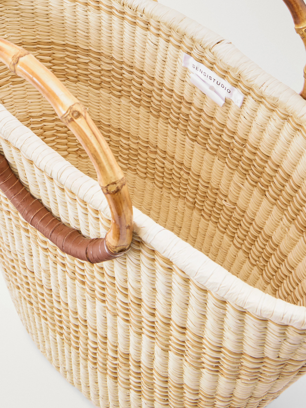 Leather-Trimmed Straw Tote