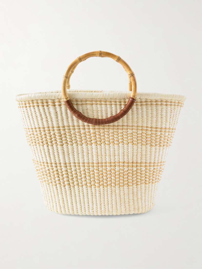 SENSI STUDIO Leather-trimmed Straw Tote
