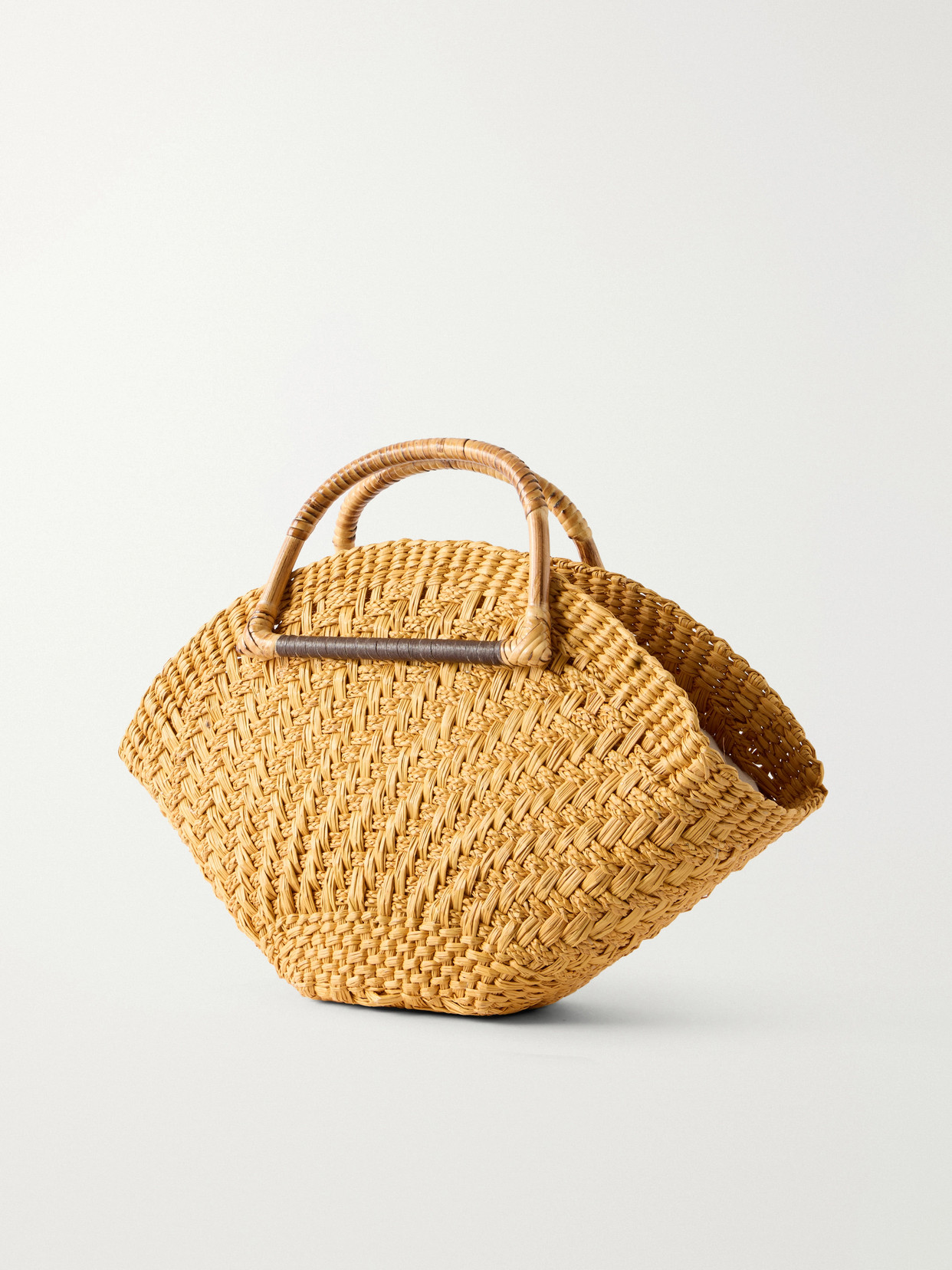 Leather-Trimmed Straw Tote