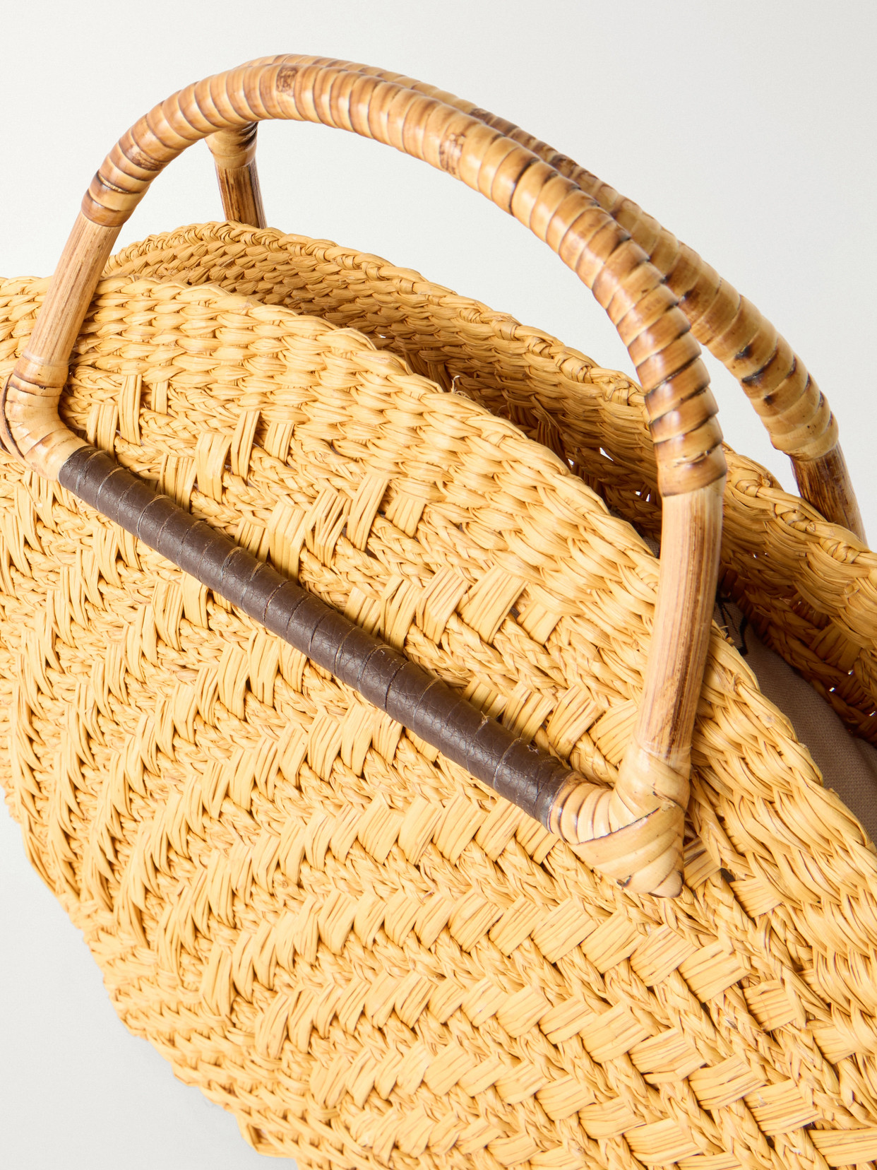 Leather-Trimmed Straw Tote