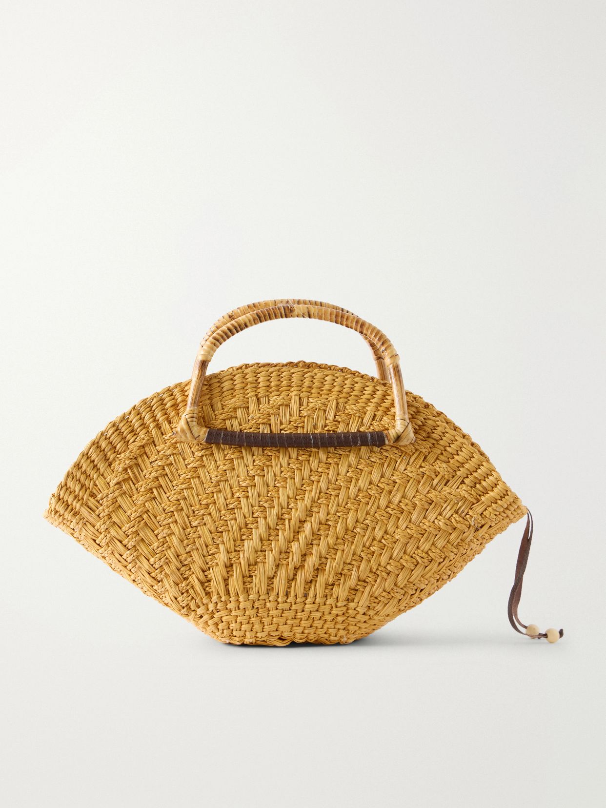 Leather-trimmed straw tote