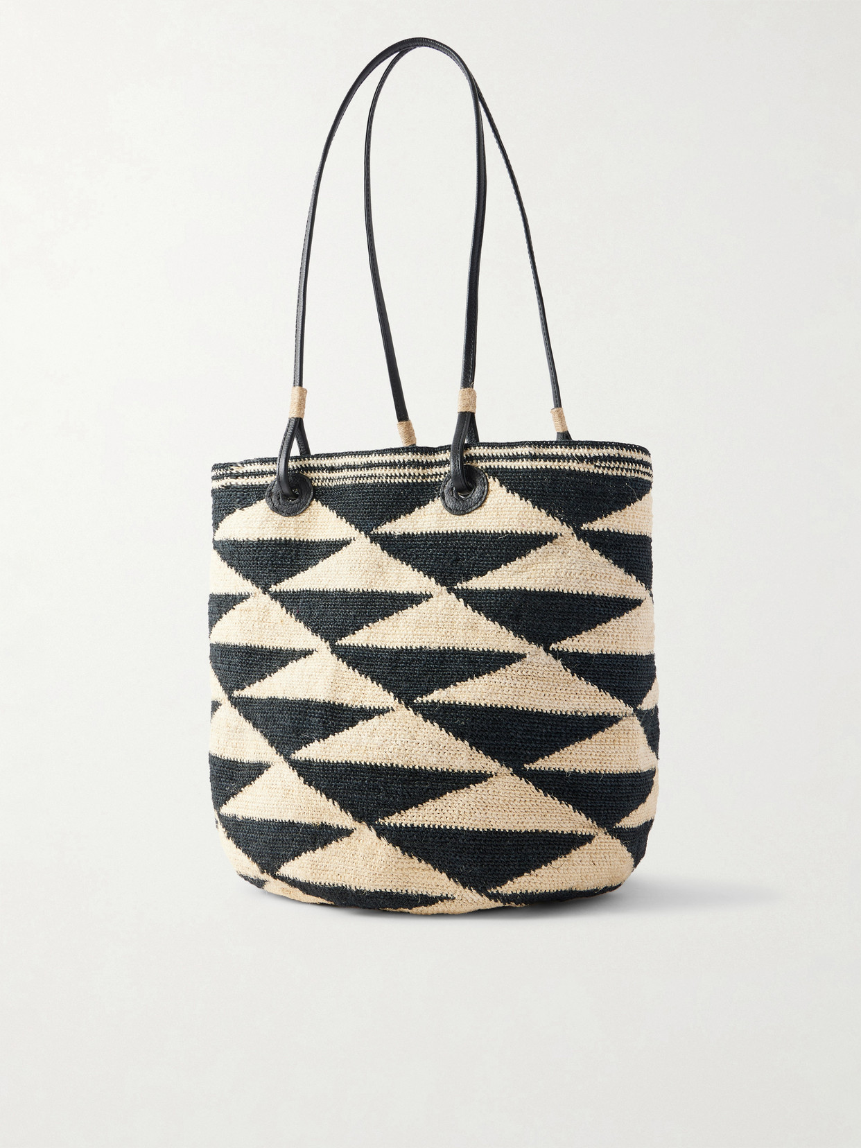 Shiga Medium Leather-Trimmed Sisal Shoulder Bag