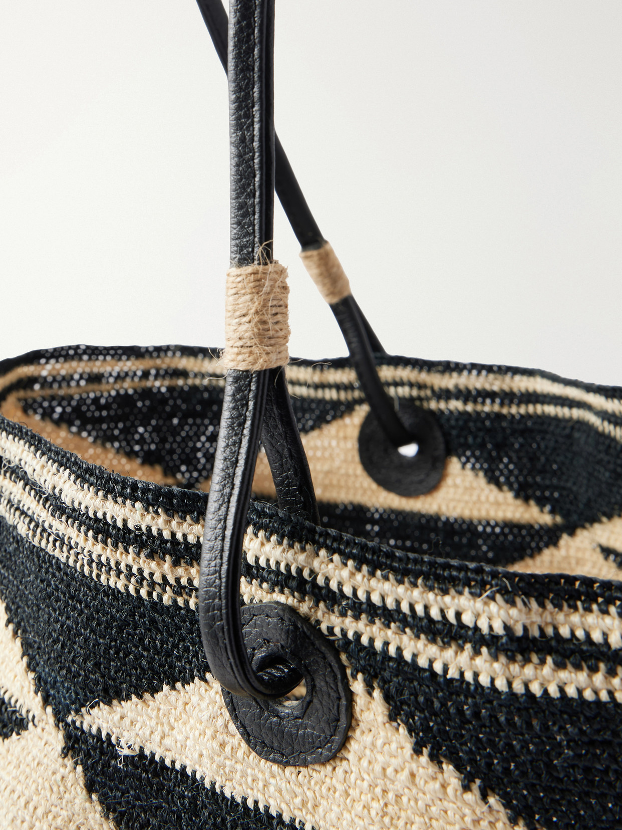 Shiga Medium Leather-Trimmed Sisal Shoulder Bag