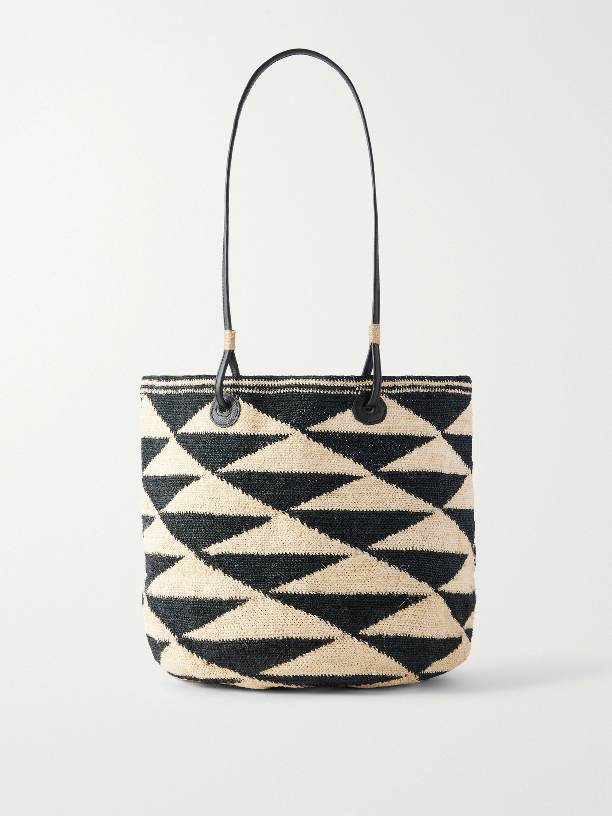 Sensi Studio Shiga Medium Leather-trimmed Sisal Shoulder Bag In Black