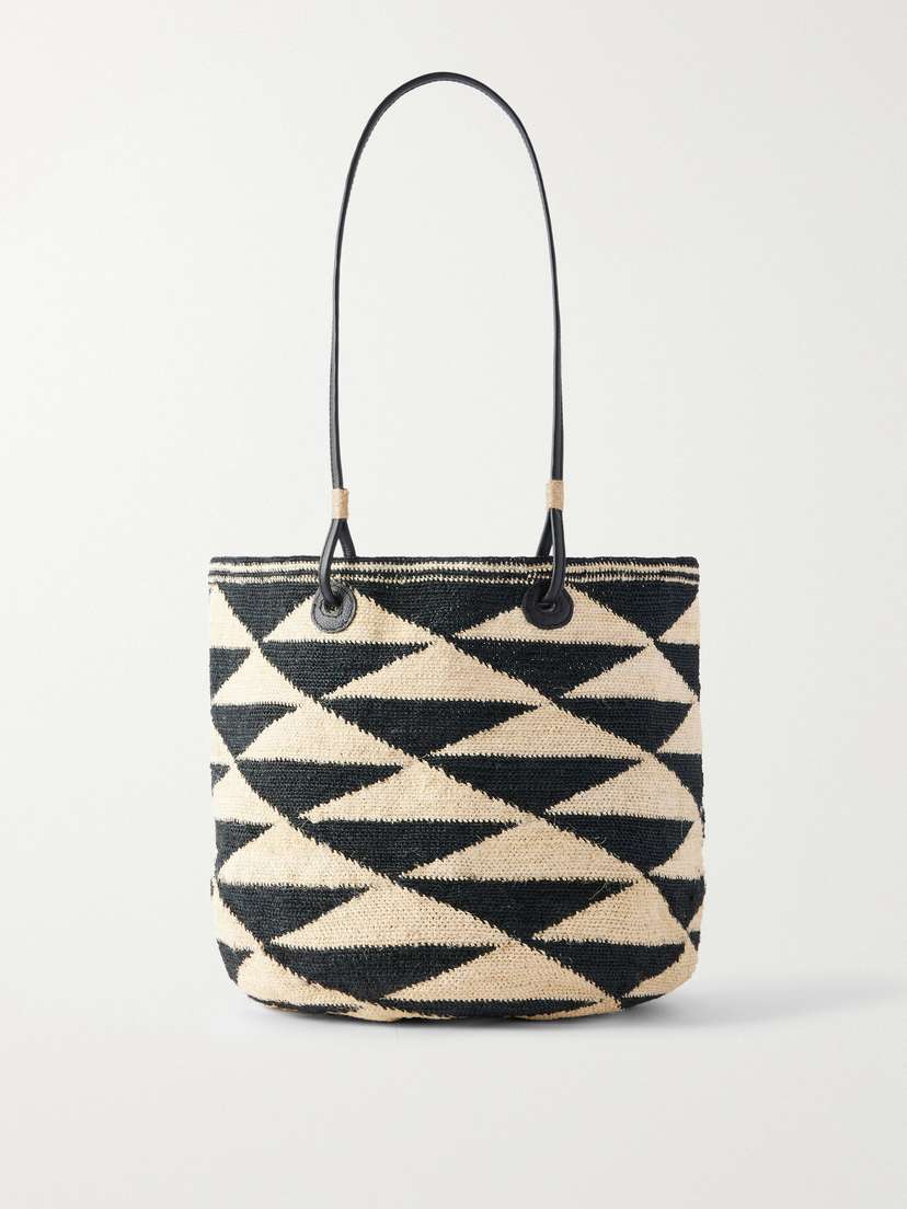SENSI STUDIO Shiga Medium Leather-trimmed Sisal Shoulder Bag