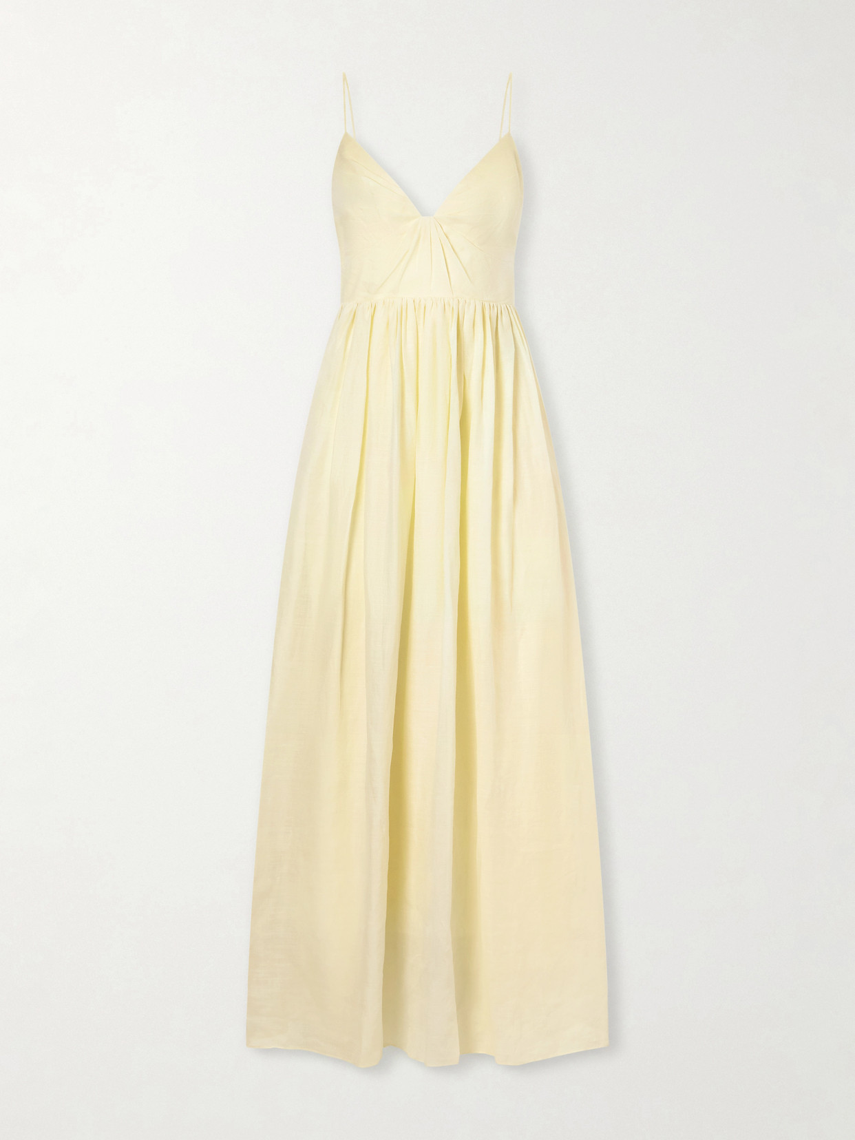 Aje Vacation Gathered Ramie Midi Dress In Yellow