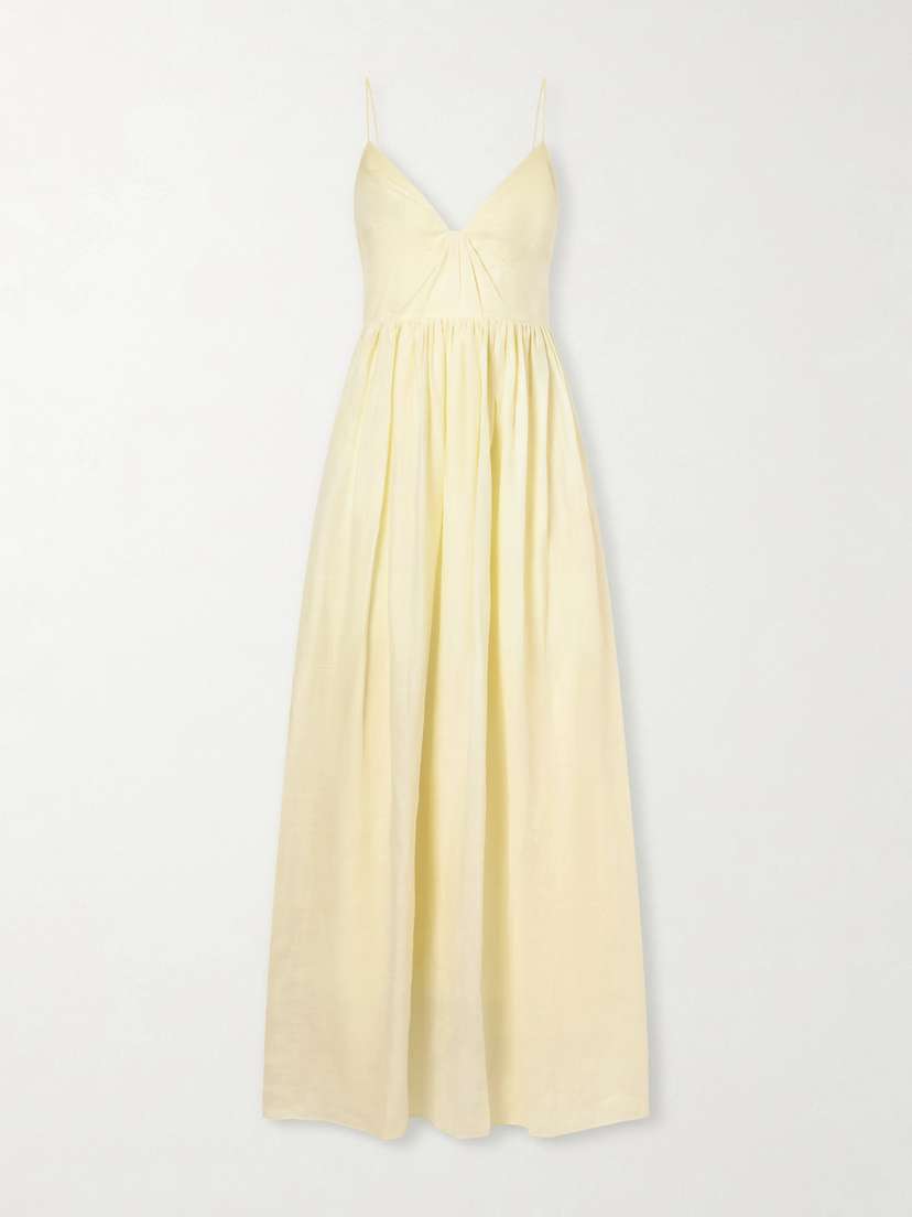 Aje Vacation Gathered Ramie Midi Dress