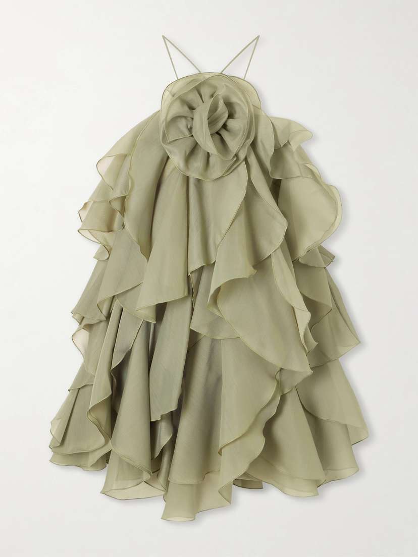Aje Pandorea Appliquéd Ruffled Layered Chiffon Mini Dress