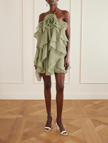 Aje Pandorea appliquéd ruffled layered chiffon mini dress