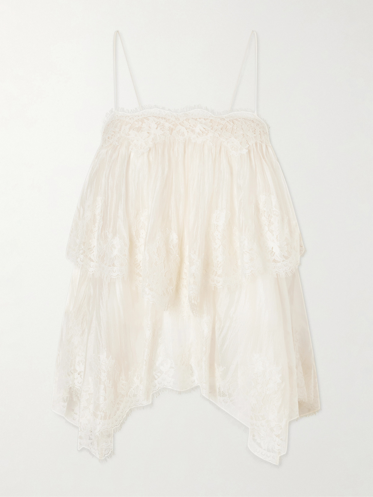 Ophelia Lace-Trimmed Crinkled-Satin Camisole