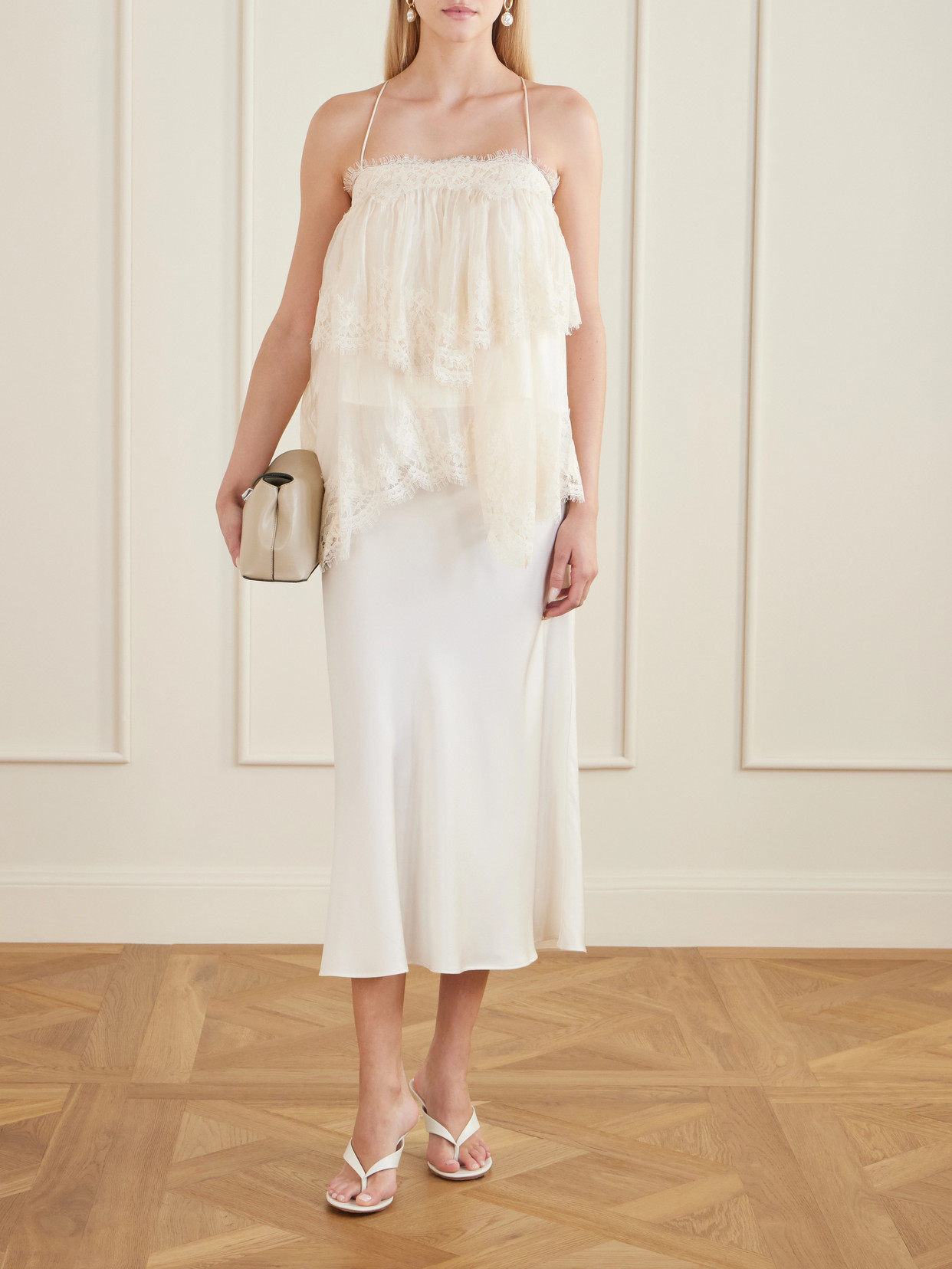 Ophelia Lace-Trimmed Crinkled-Satin Camisole