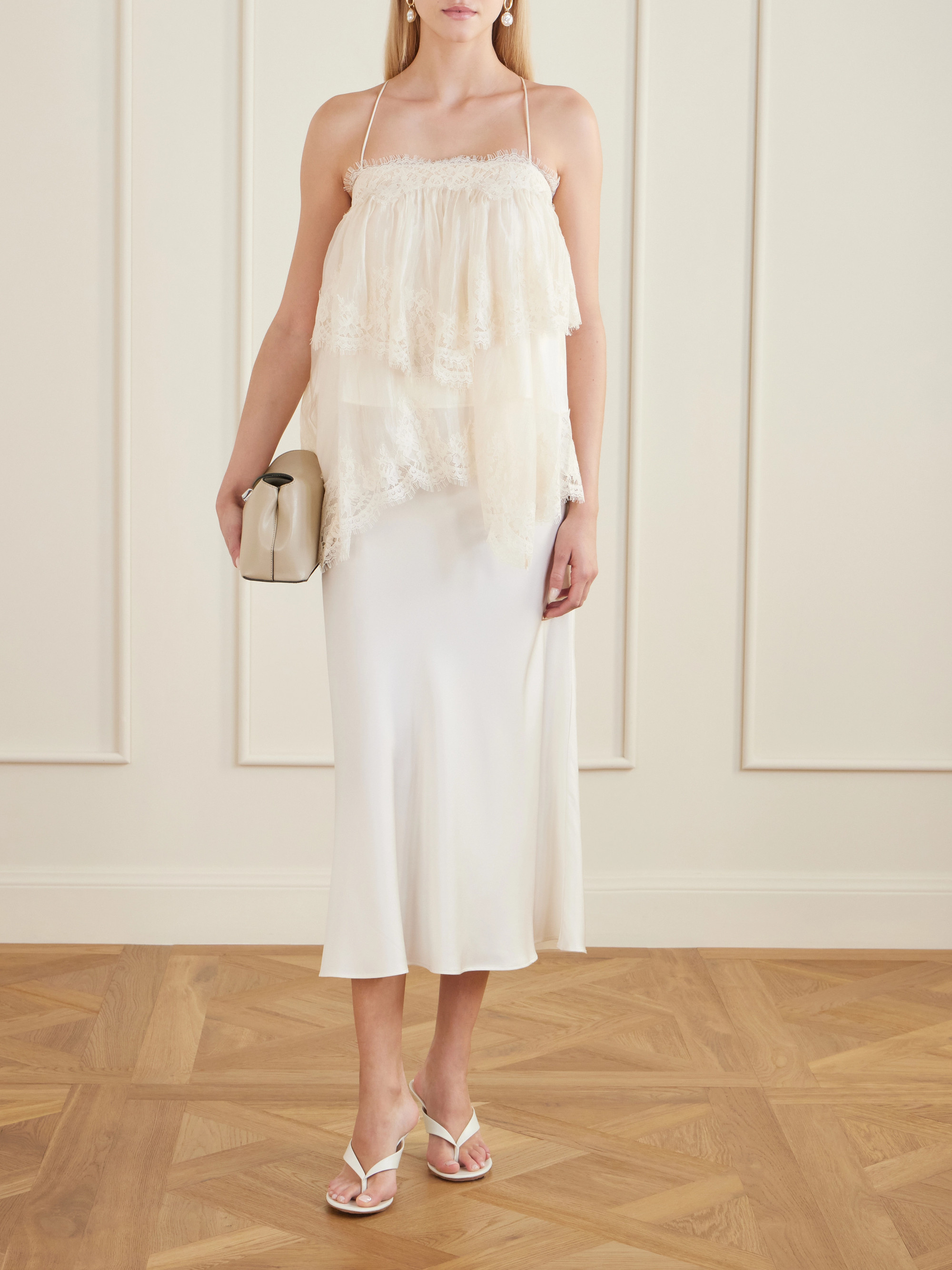 Aje Ophelia lace-trimmed crinkled-satin camisole