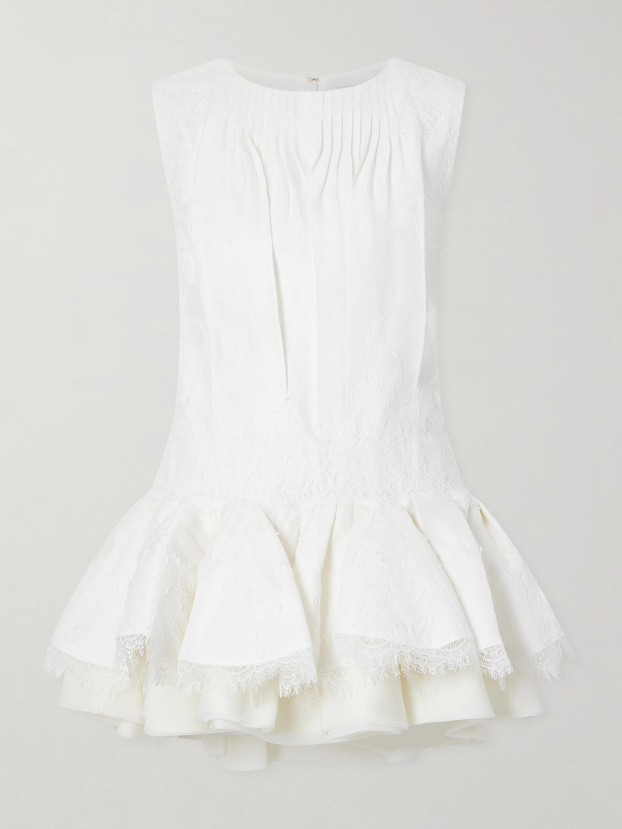 Aje Cressida Gathered Tiered Lace-trimmed Linen-blend Mini Dress In White