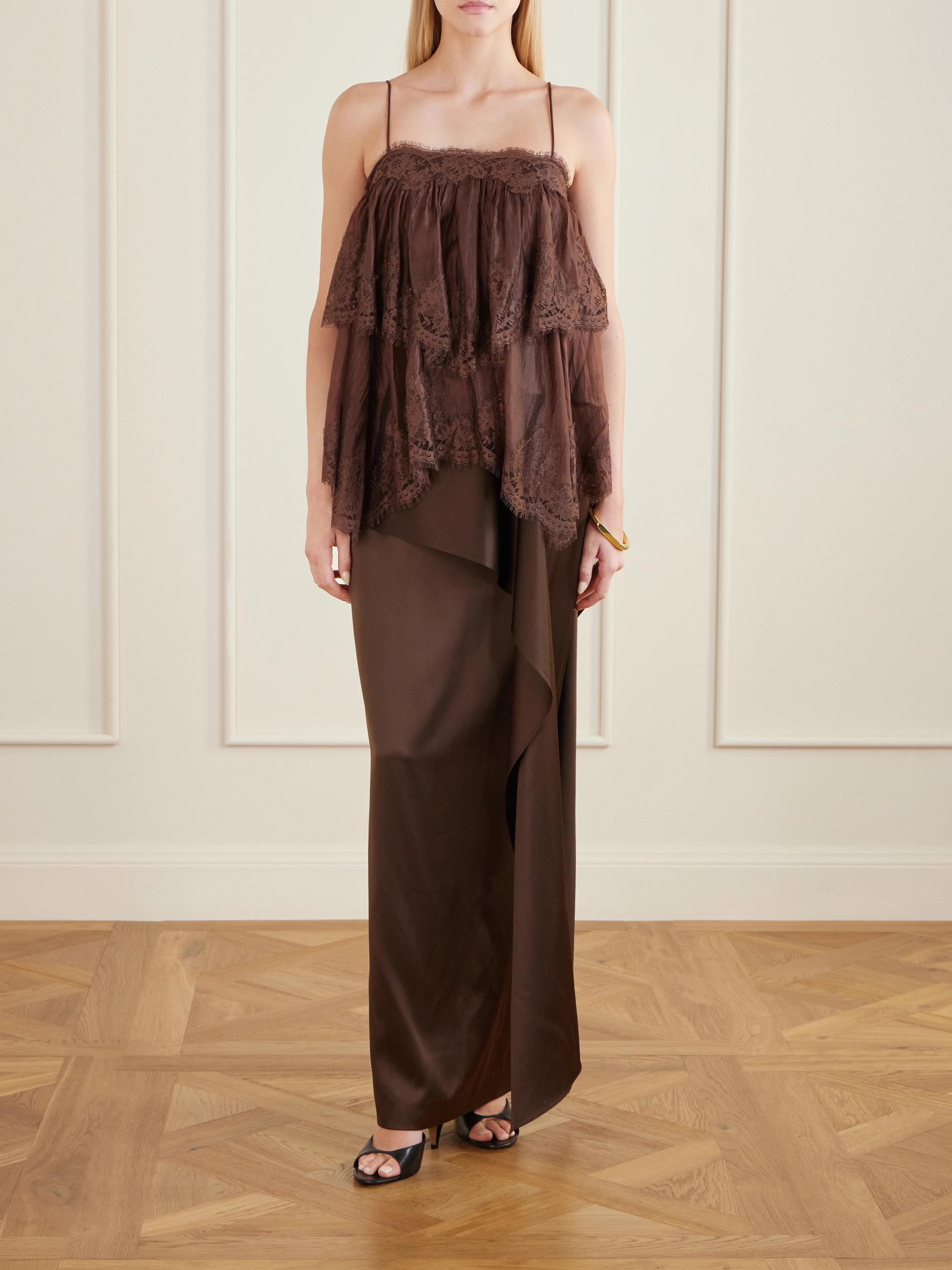 Aje Ophelia lace-trimmed crinkled-satin camisole