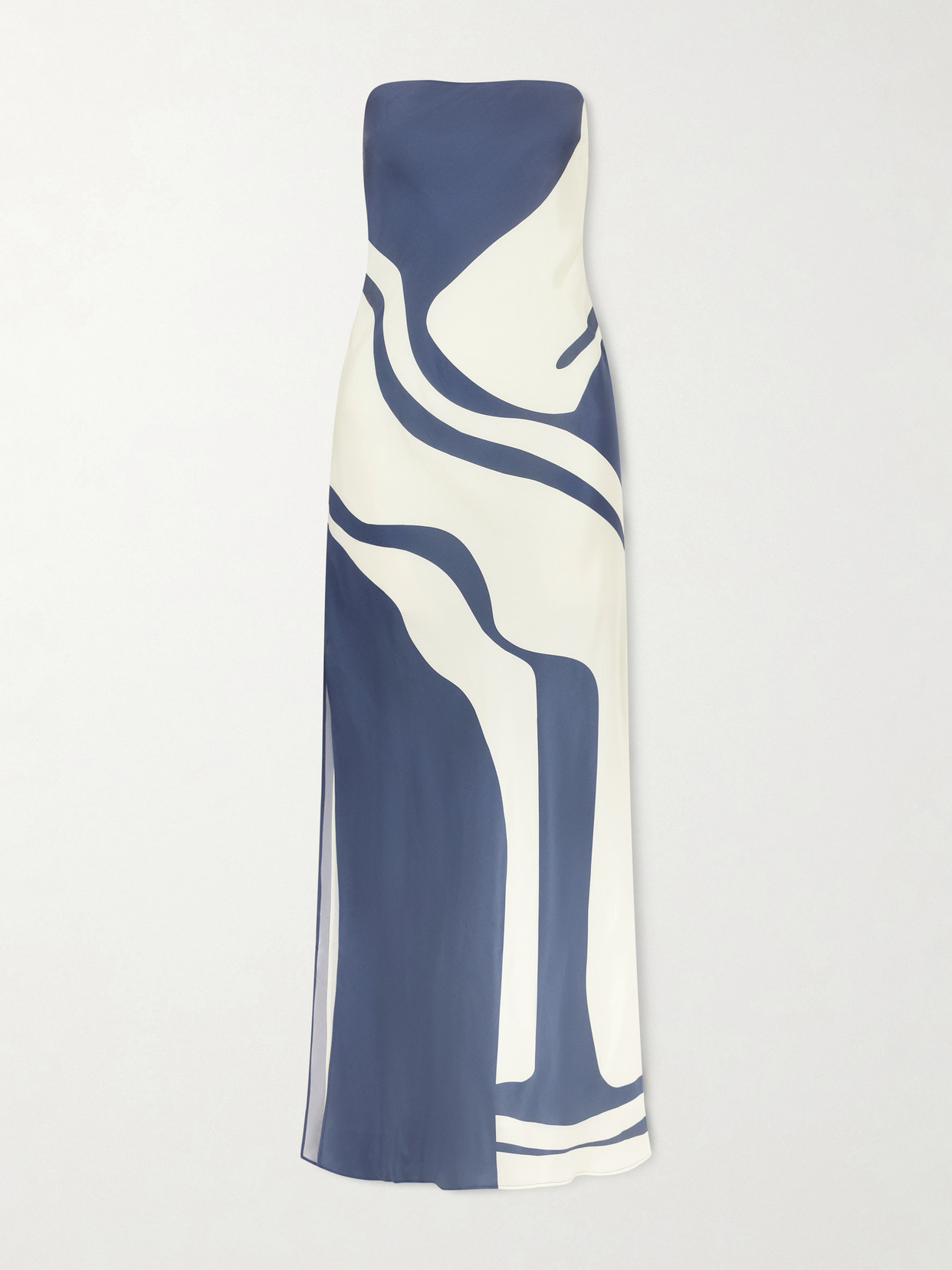 Sir Lilou Strapless Printed Silk-satin Maxi Dress In Blue