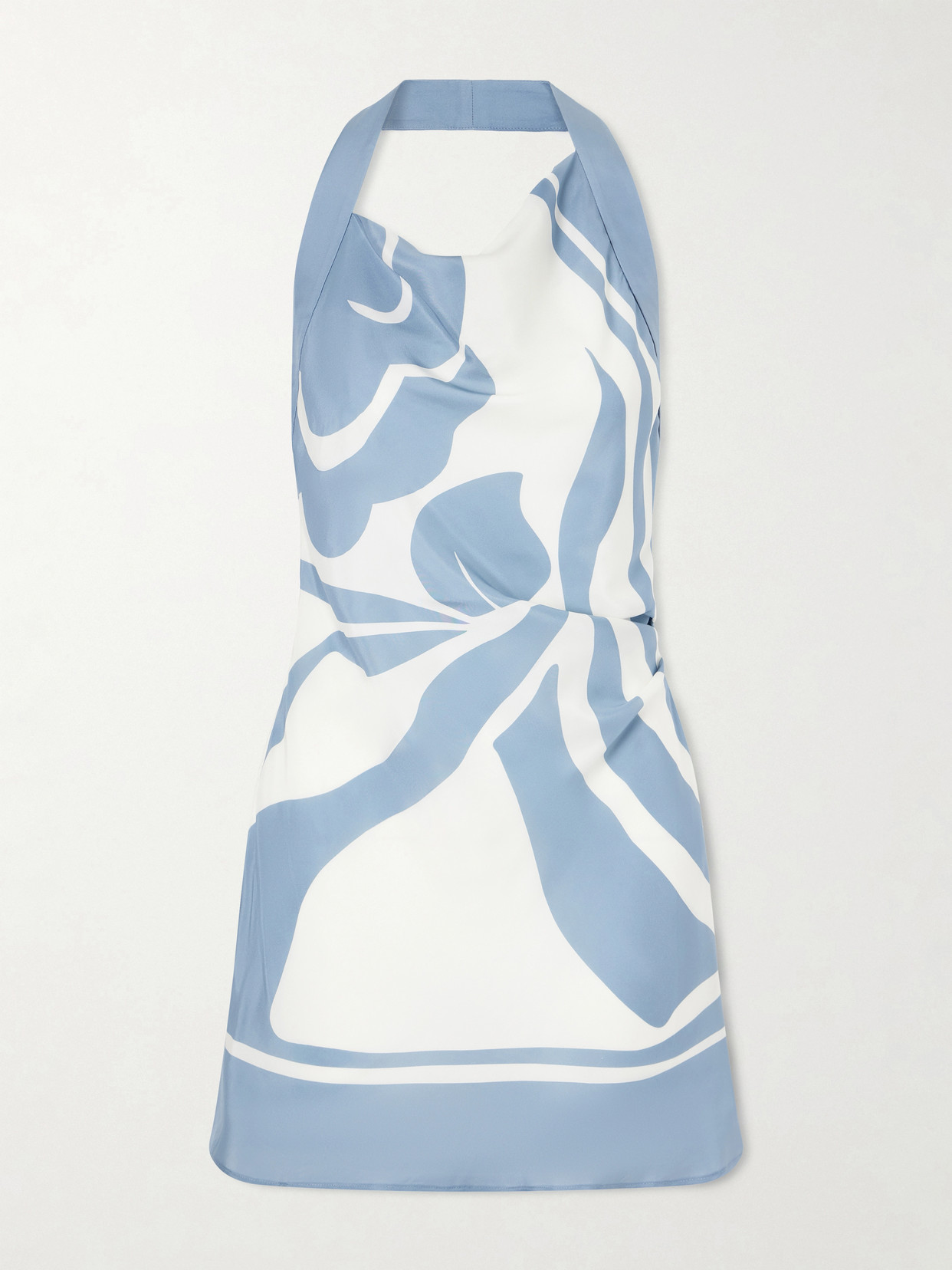 Sir Lilou Printed Silk-satin Halterneck Mini Dress In Blue