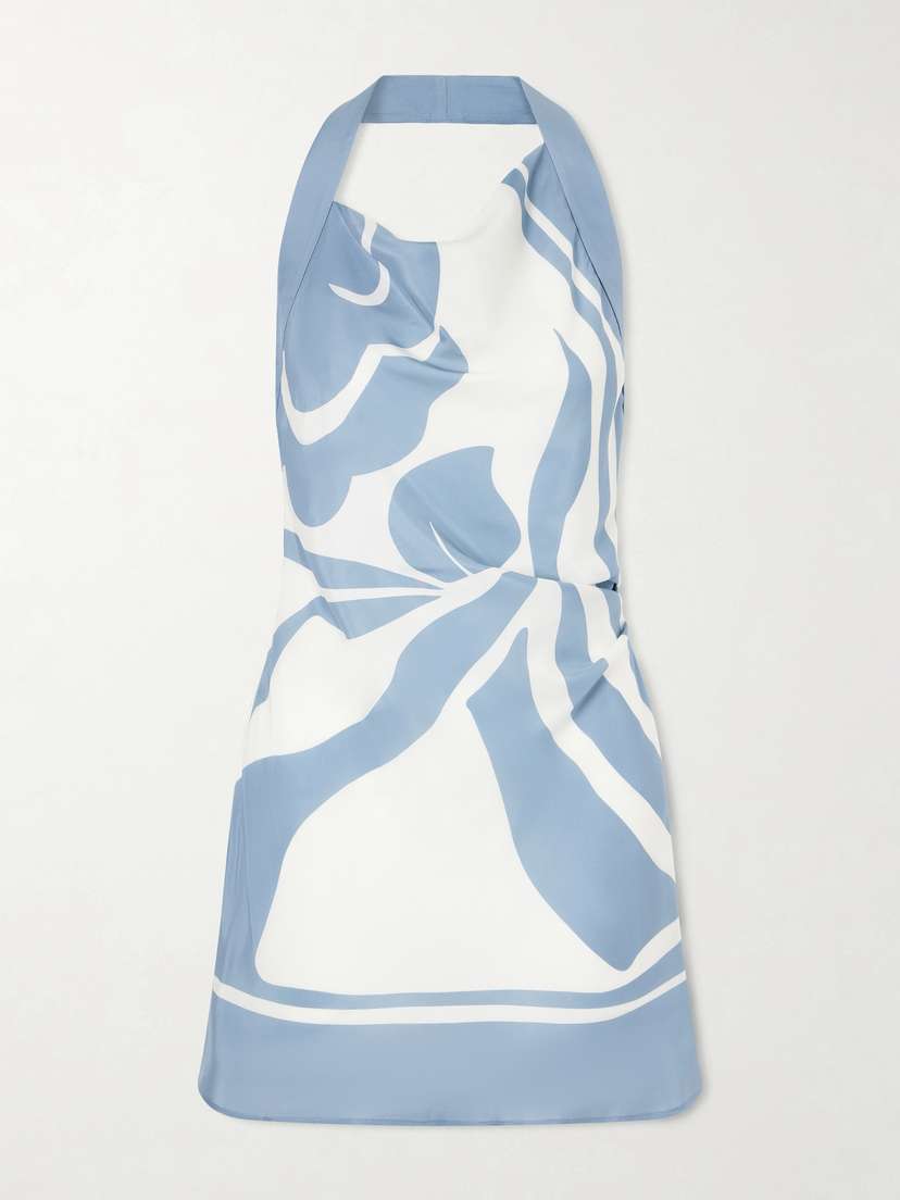 SIR. Lilou Printed Silk-satin Halterneck Mini Dress