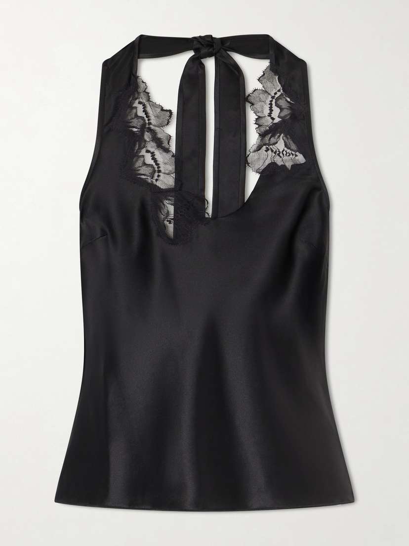 SIR. Montparnasse Lace-trimmed Silk-satin Tank
