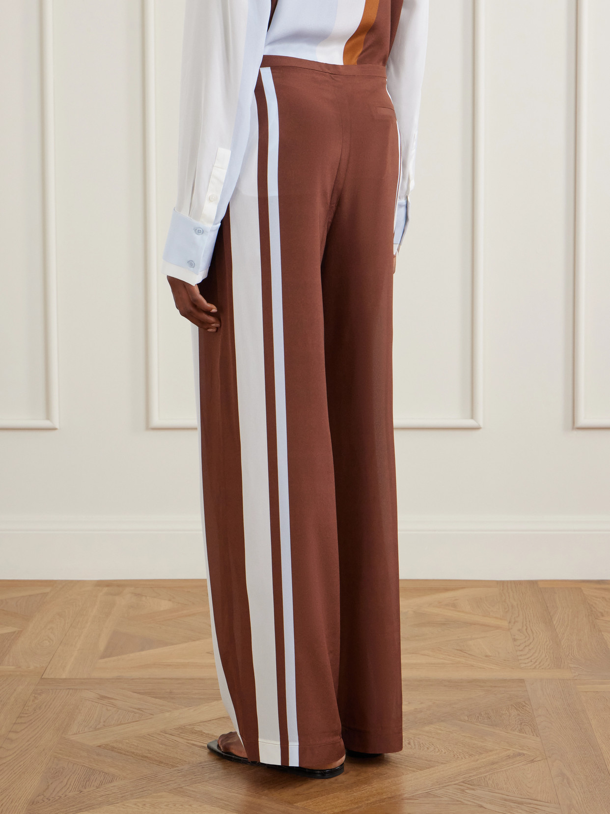 Sir Marais Striped Silk Straight-leg Pants In Brown