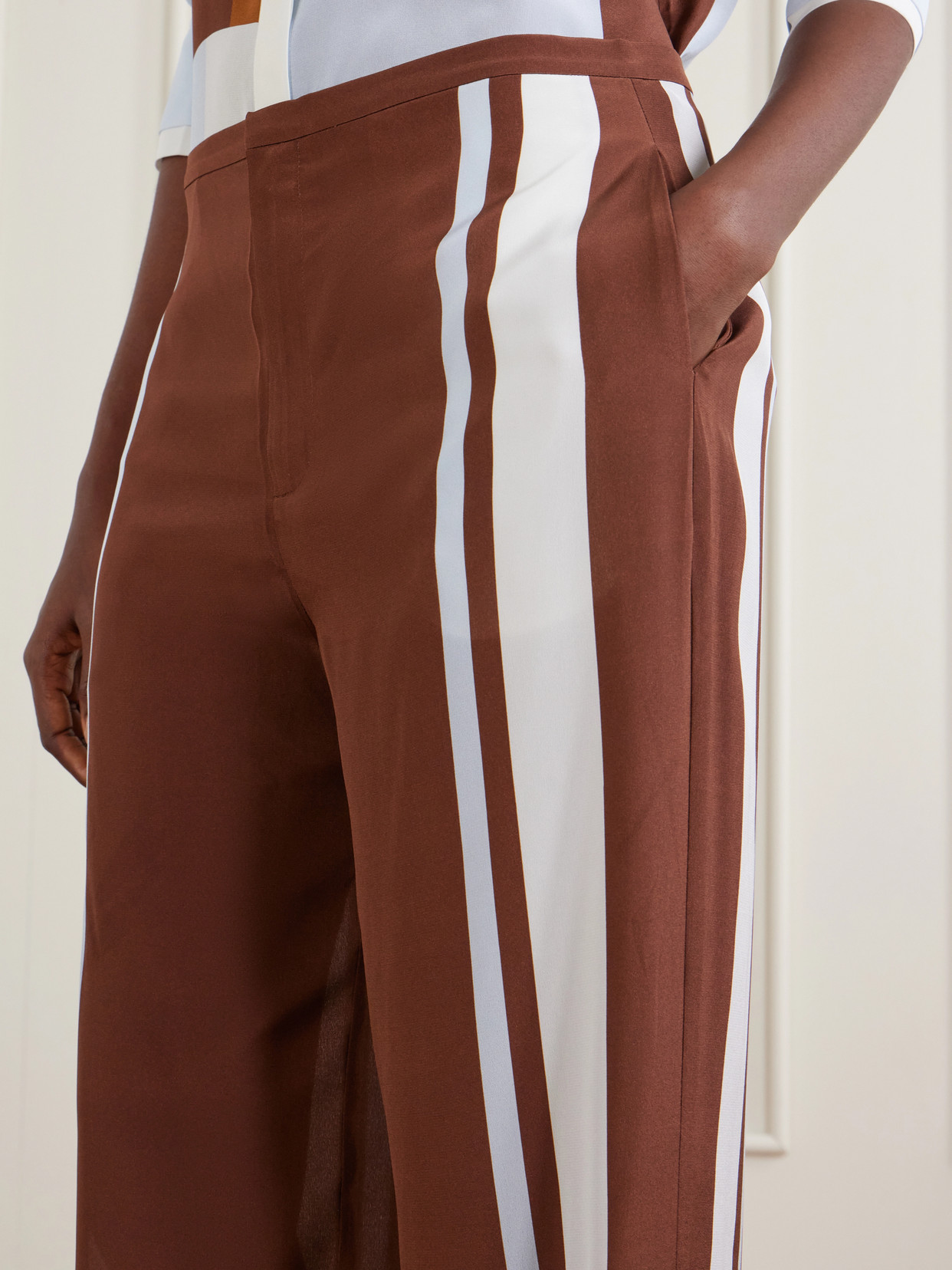 Sir Marais Striped Silk Straight-leg Pants In Brown