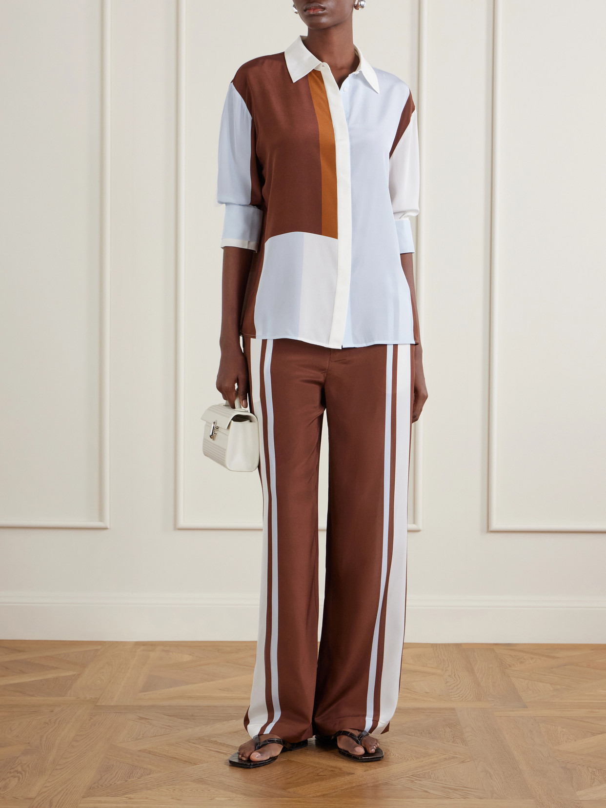 Sir Marais Striped Silk Straight-leg Pants In Brown
