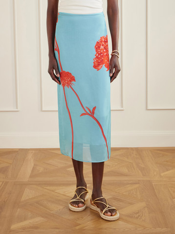 SIR. Amelie floral-printed silk-chiffon midi skirt