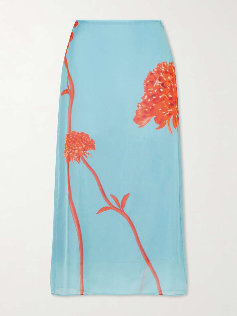 SIR. Amelie Floral-printed Silk-chiffon Midi Skirt