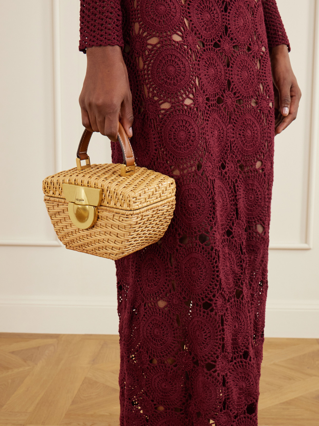 Tyla Leather-Trimmed Raffia Tote