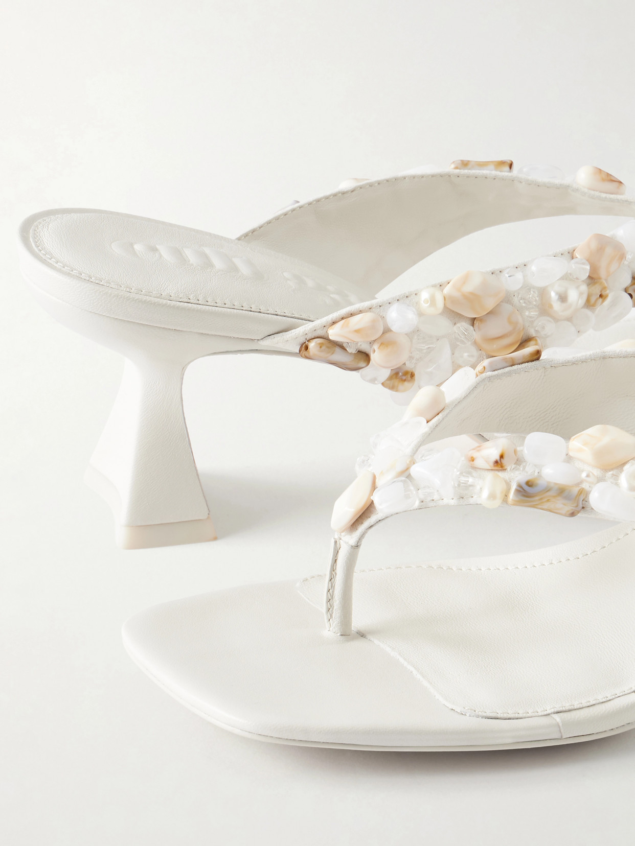 Abi Bead-Embellished Leather Thong Sandals