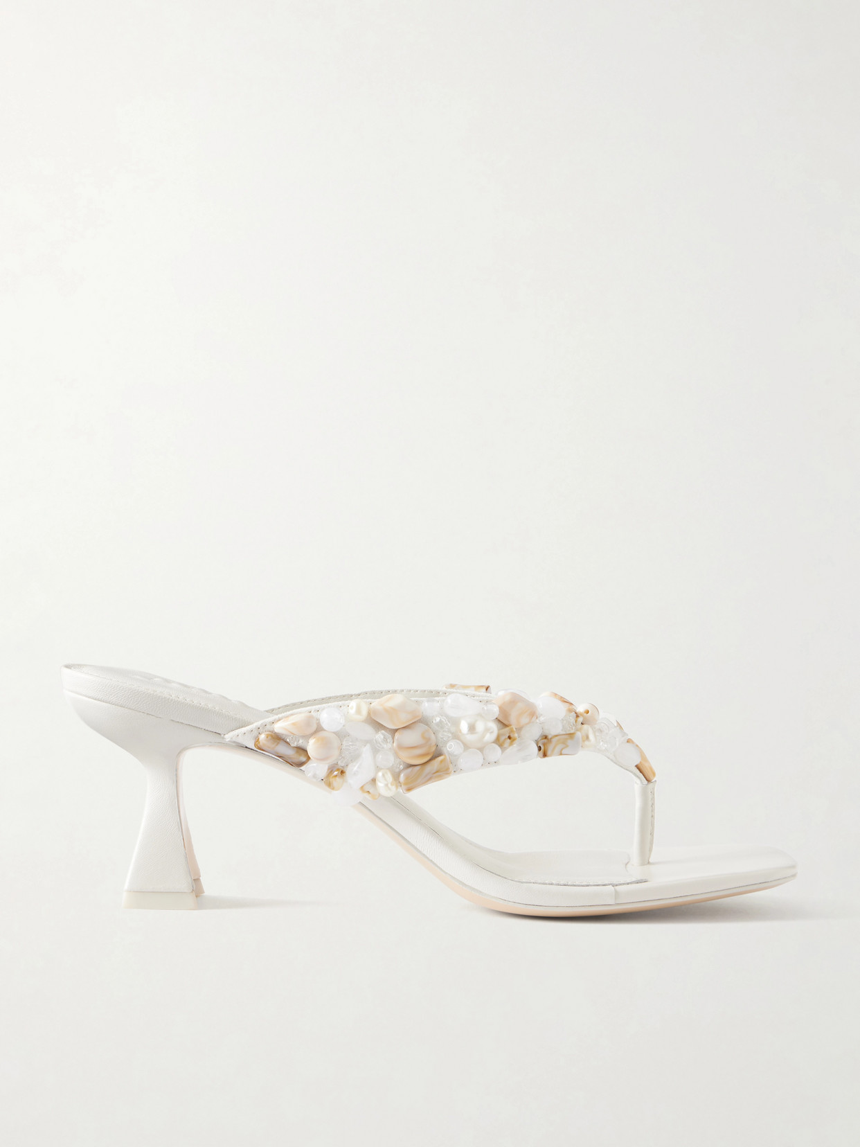 Abi Bead-Embellished Leather Thong Sandals