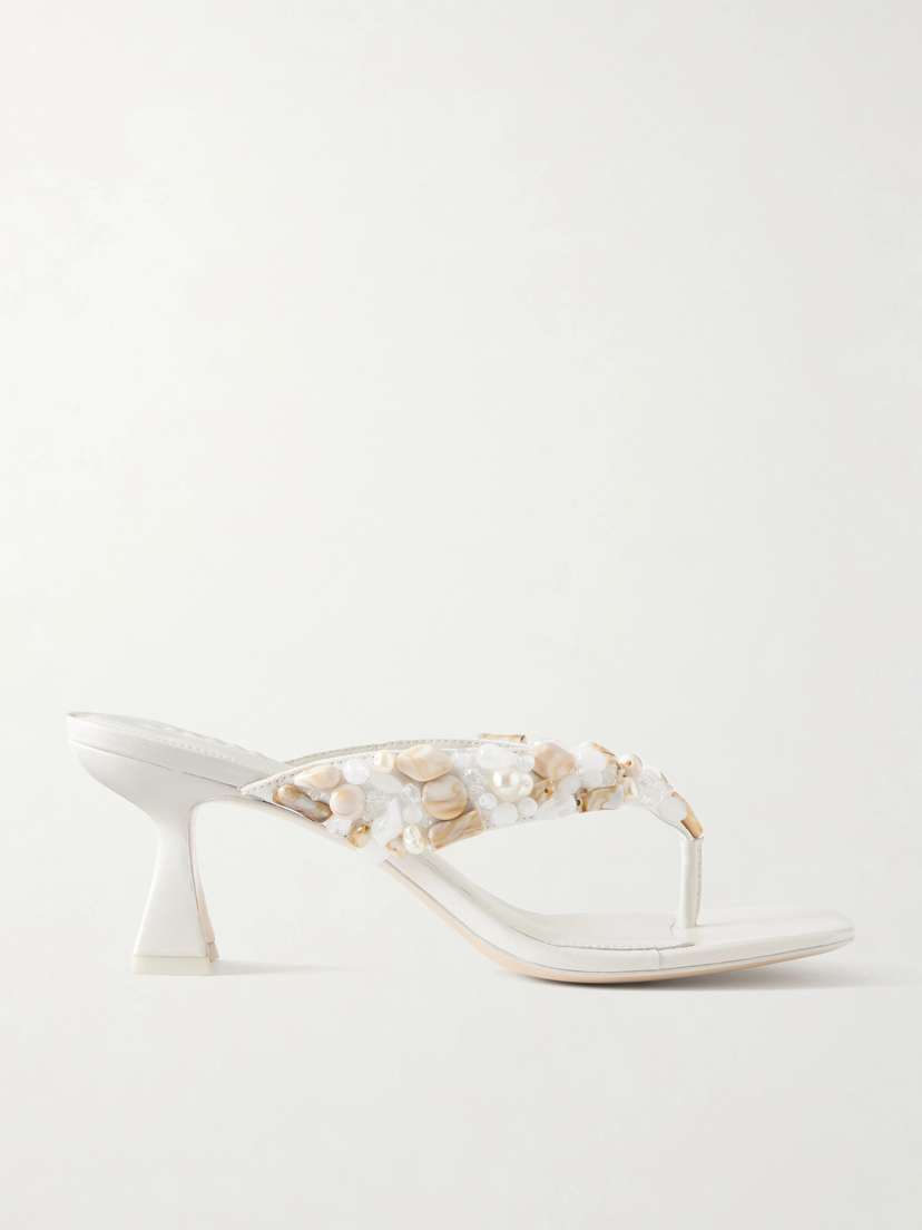 Cult Gaia Abi Bead-embellished Leather Thong Sandals
